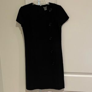 Ann Taylor black shift dress with shiny black buttons down front.